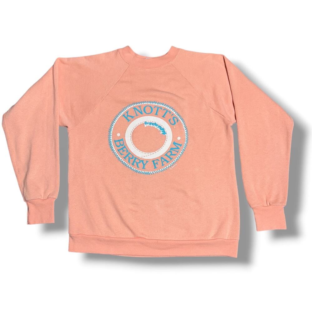 Vintage 80s Knott's Berry Farm Sweatshirt Pastel Peach Raglan USA Made Sz L